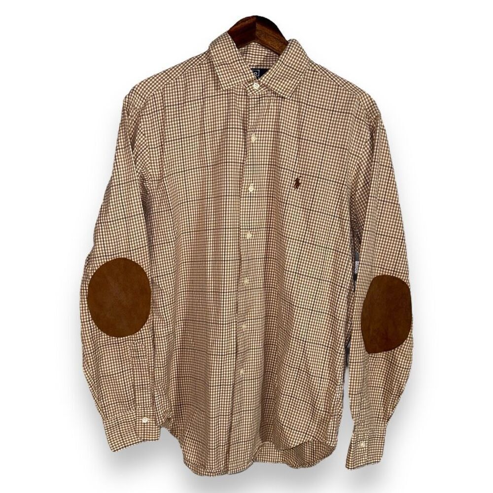90s Polo Ralph Lauren Flannel Suede Patch Shooting Bradford Shirt M
